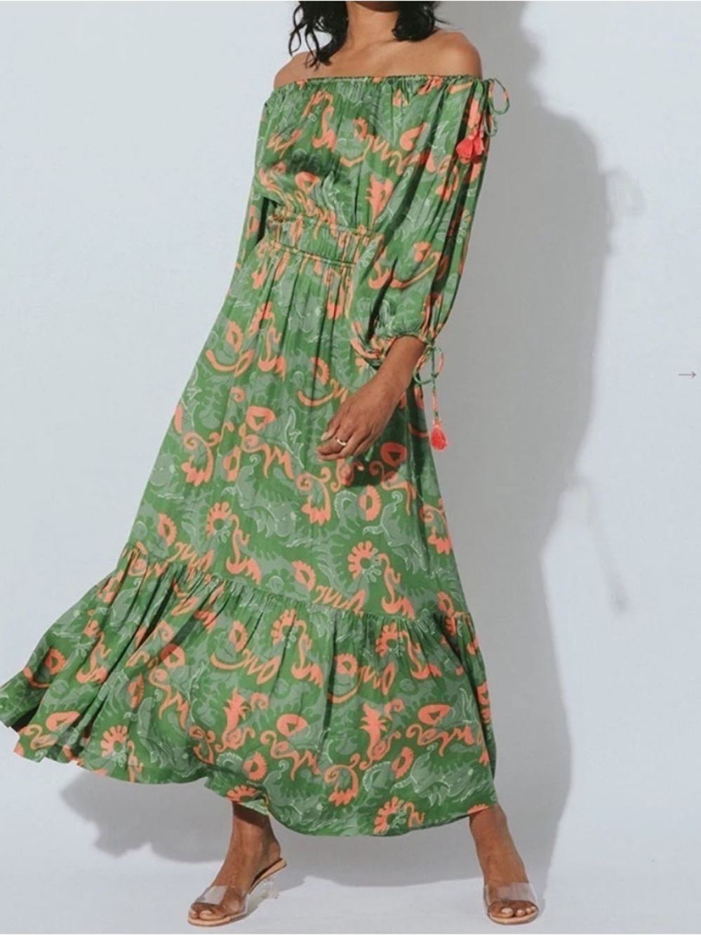 Cleobella Daniella Off the Shoulder Midi Dress in Tropical Abstract Size Small